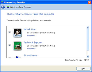 Choose what to transfer